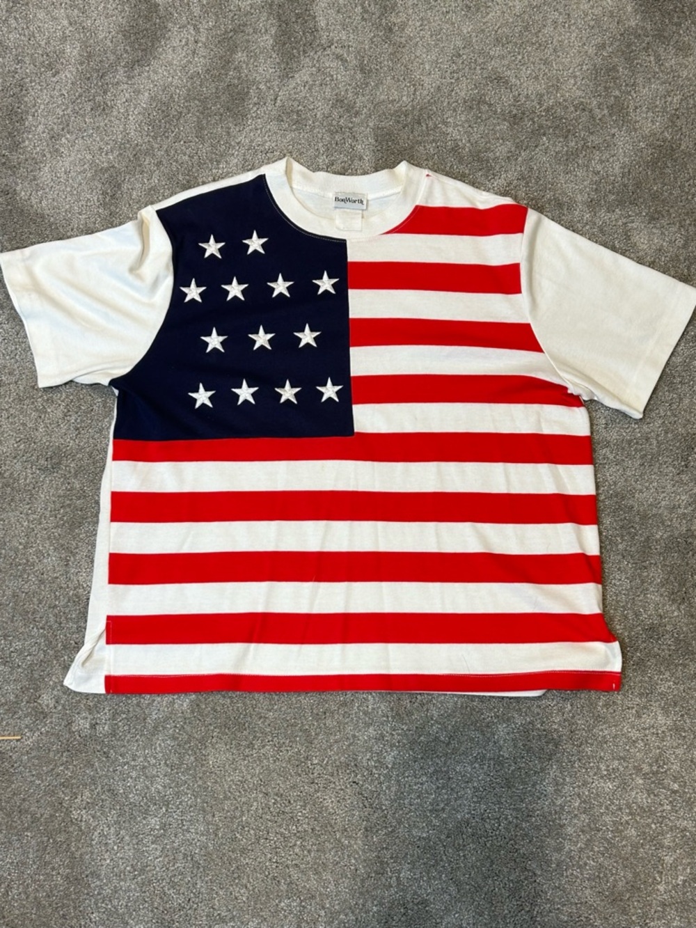 Vtg Bonworth Womens L Patriotic T-Shirt Tee T Shirt American Flag Red White Blue
